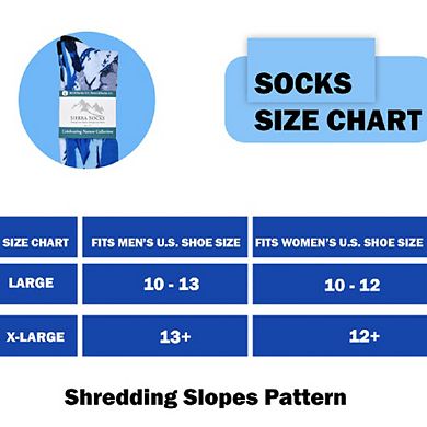 Sierra Socks Shredding Slopes Pattern Coolmax Socks, Nature Collection For Men & Women Crew Socks