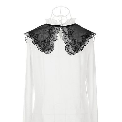 Removable Mock Collar Semi-sheer Embroidered Mini Cape Organza For Women Blouse