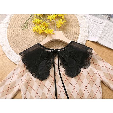 Removable Mock Collar Semi-sheer Embroidered Mini Cape Organza For Women Blouse