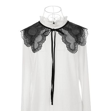 Removable Mock Collar Semi-sheer Embroidered Mini Cape Organza For Women Blouse