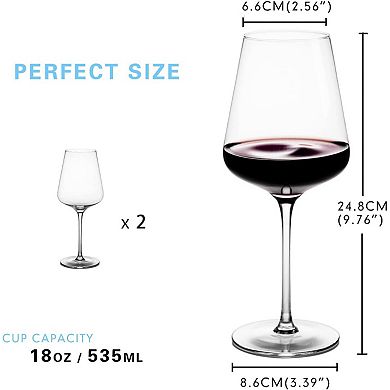 Glazgofly Red Wine Crystal Set, Hand Blown - 2 Pack, 18 Oz.