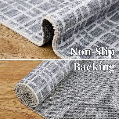 Glowsol Soft Washable Area Rug Modern Plaid Throw Rug