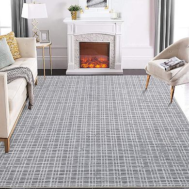 Glowsol Soft Washable Area Rug Modern Plaid Throw Rug