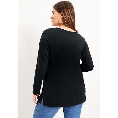 June + Vie Women's Plus Size Long-sleeve V-neck One + Only Tunic