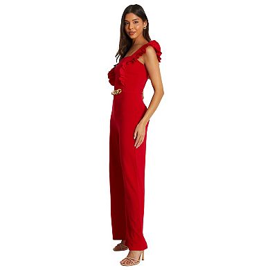 Quiz Women's Scuba Crepe Frill Sleeve Chain Belt Palazzo Jumpsuit