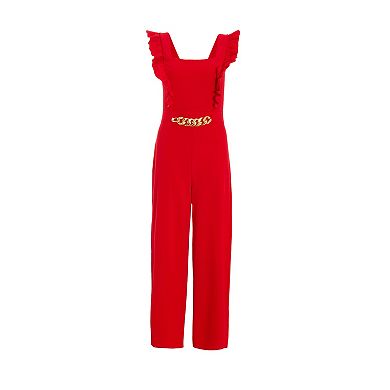 Quiz Women's Scuba Crepe Frill Sleeve Chain Belt Palazzo Jumpsuit