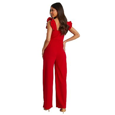 Quiz Women's Scuba Crepe Frill Sleeve Chain Belt Palazzo Jumpsuit