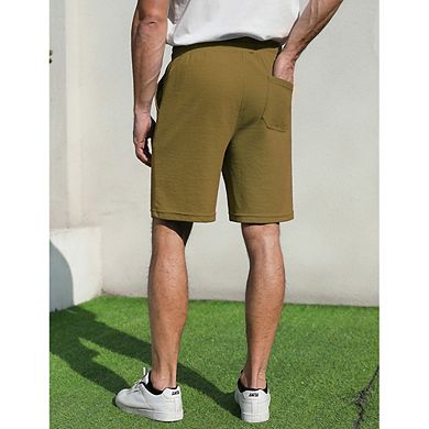 Men's Sweat Shorts With Pocket Casual Summer Waffle Shorts Drawstring Elastic Waist Running Shorts