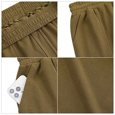 Men's Sweat Shorts With Pocket Casual Summer Waffle Shorts Drawstring Elastic Waist Running Shorts