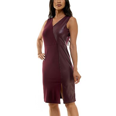 Women's Nina Leonard Mixed Pleather Sheath Dress