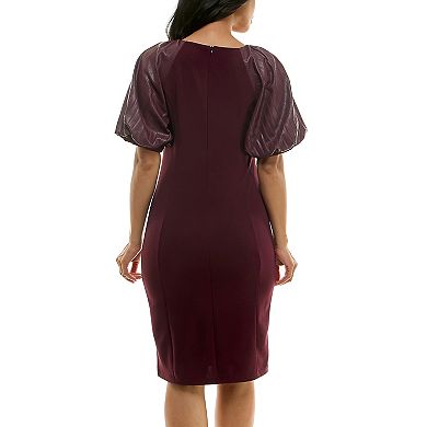 Women's Nina Leonard Pleat Puff Sleeve Sheath Dress