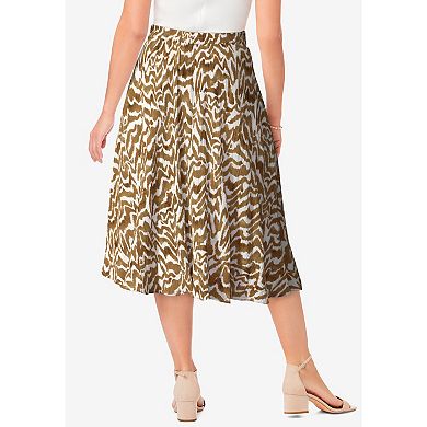 Jessica London Women's Plus Size Button-front Gauze Midi Skirt