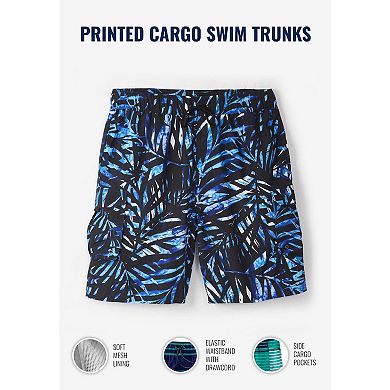 Kingsize Men's Big & Tall 8 Printed Cargo Swim Trunks