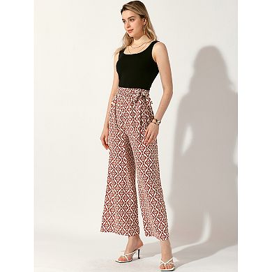 Women's Printed Elastic Tie Waist Summer Boho Wide Leg Long Pant