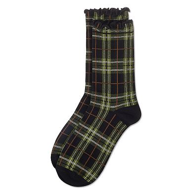 Women's Classic Plaid Lettuce Edge Crew Socks