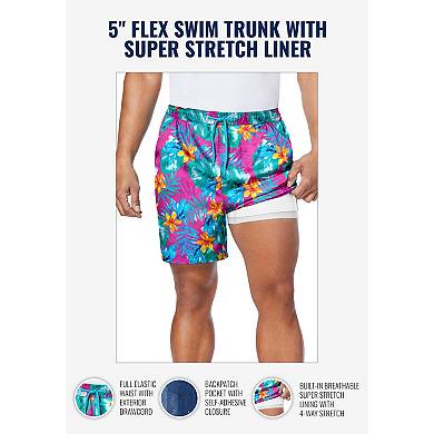 Kingsize Men's Big & Tall 5 Flex Swim Trunk With Super Stretch Liner