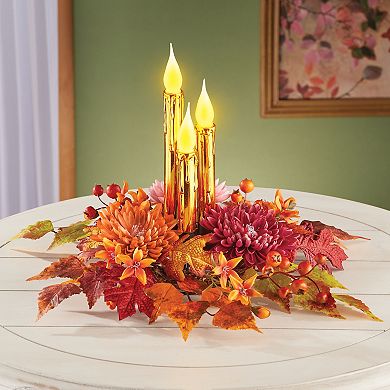 Collections Etc Led Lighted Artificial Mums And Candles Centerpiece