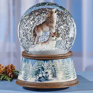 Collections Etc Hand-painted Winter Wolf Snow Globe Decoration