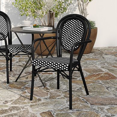 Merrick Lane French Bistro Chair With Pe Rattan Seat And Metal Frame