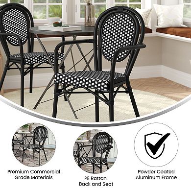 Merrick Lane French Bistro Chair With Pe Rattan Seat And Metal Frame