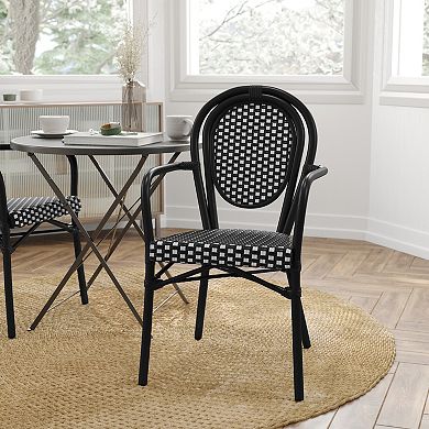 Merrick Lane French Bistro Chair With Pe Rattan Seat And Metal Frame