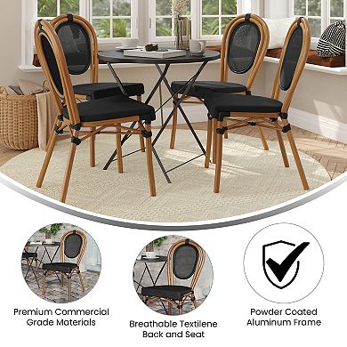 Merrick Lane 4 Pack French Bistro Chair With Textilene Seat And Metal Frame