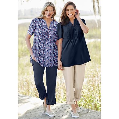 Woman Within Women's Plus Size Pintucked Half-button Tunic