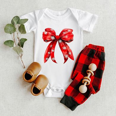 Coquette Christmas Snowflake Bow Baby Bodysuit