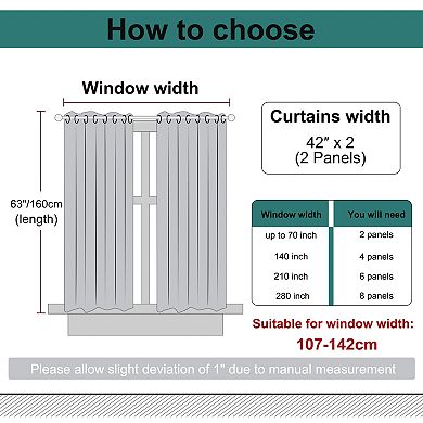 2 Panels Bedroom Waterproof 100% Blackout Curtains 42"x63"