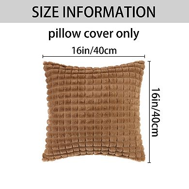 Checked Faux Fur Plush Throw Pillow Covers Solid Soft Fuzzy Cozy Pillowcases 16" X 16", 20" X 20"