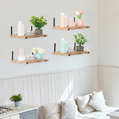 Wood Floating Shelves Set Of 4, Wall Mounted Shelves For Living Room Bathroom