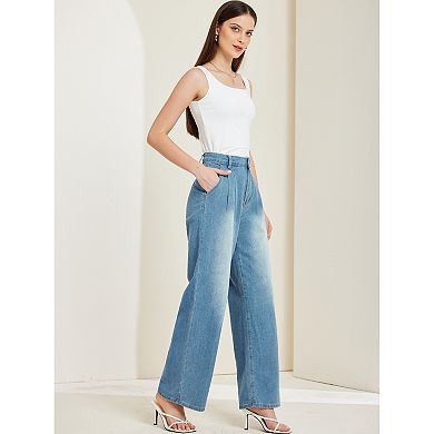 Women's Wide Leg Jeans Vintage Loose High Waist Casual Denim Trousers