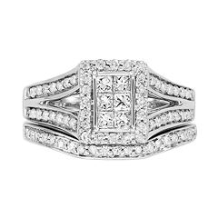Princess-Cut Diamond Frame Engagement Ring Set in 10k White Gold (1 ct. T.W.) by