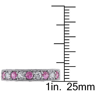 Stella Grace Sterling Silver Lab-Created Pink and White Sapphire Stack Ring