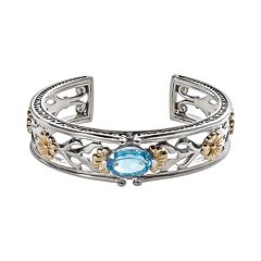 Lyric 18k Gold & Sterling Silver Blue Topaz & Diamond Accent Flower Cuff Bracelet by