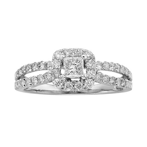 Princess-Cut IGL Certified Diamond Frame Engagement Ring in 14k White Gold (1 ct. T.W.)