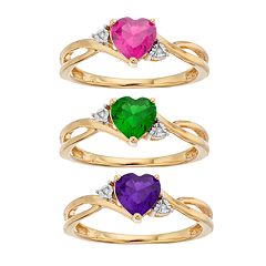 10k Gold Gemstone & Diamond Accent Swirl Heart Ring by
