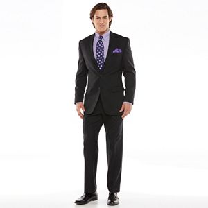 Chaps Black Label Classic-Fit Black Wool-Blend Stretch Flat-Front Suit Separates - Men