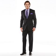 Chaps Black Label Classic-Fit Black Wool-Blend Stretch Flat-Front Suit Separates Men