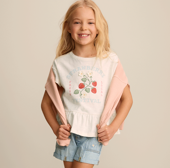 Animation of children wearing various spring-themed outfits