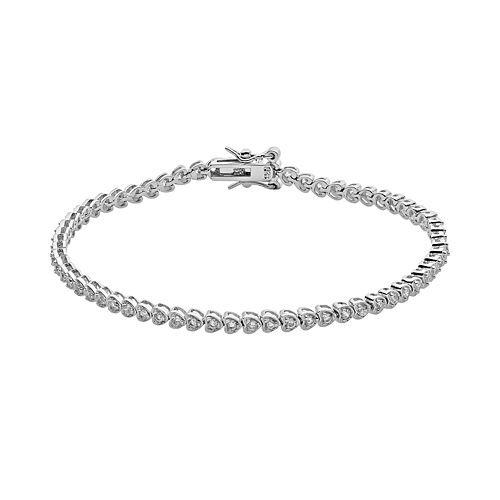 Sterling Silver Cubic Zirconia Heart Tennis Bracelet