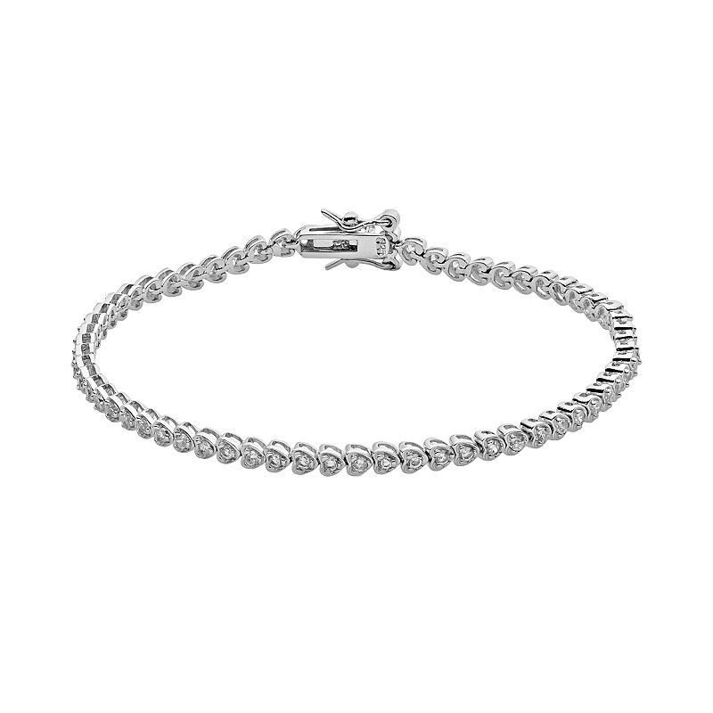 Sterling Silver Cubic Zirconia Heart Tennis Bracelet, Womens, Size: 7.25, 