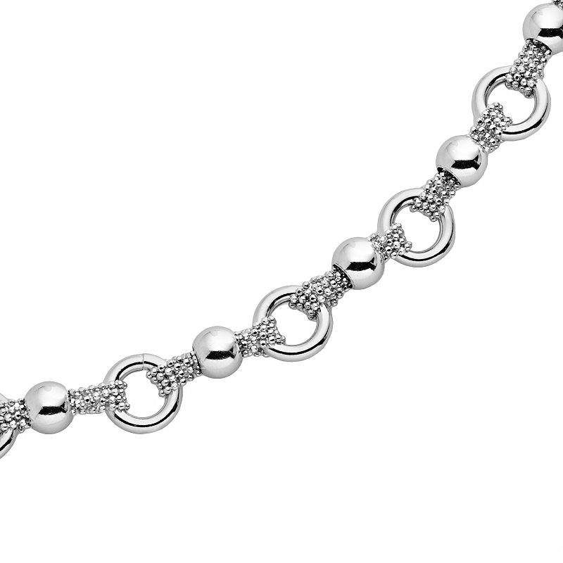 Sterling Silver Bead Circle Link Bracelet, Womens, Size: 7.5, Grey