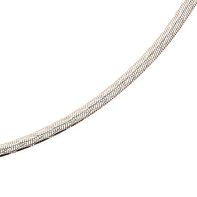 Sterling Silver Two Tone Reversible Herringbone Chain Anklet