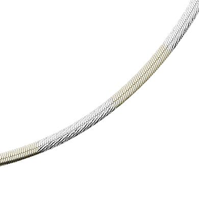 Sterling Silver Two Tone Reversible Herringbone Chain Anklet