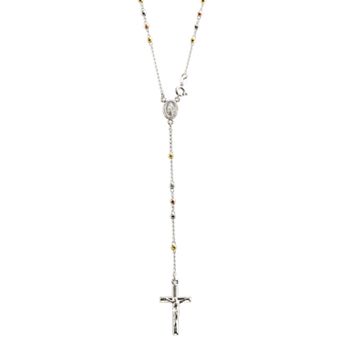 Sterling Silver Tri-Tone Rosary Necklace