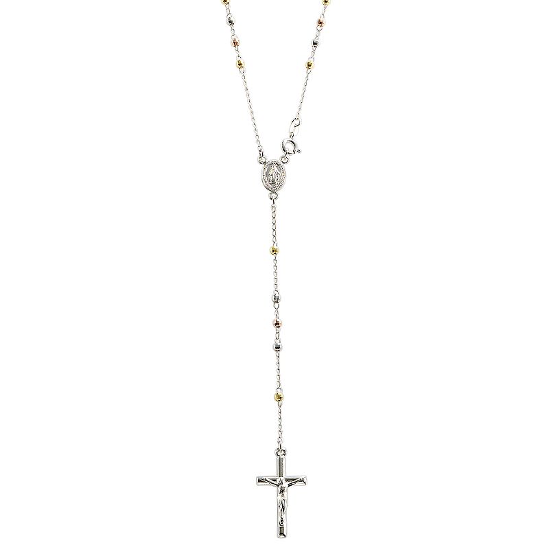 Sterling Silver Tri-Tone Rosary Necklace, Womens, Multicolor