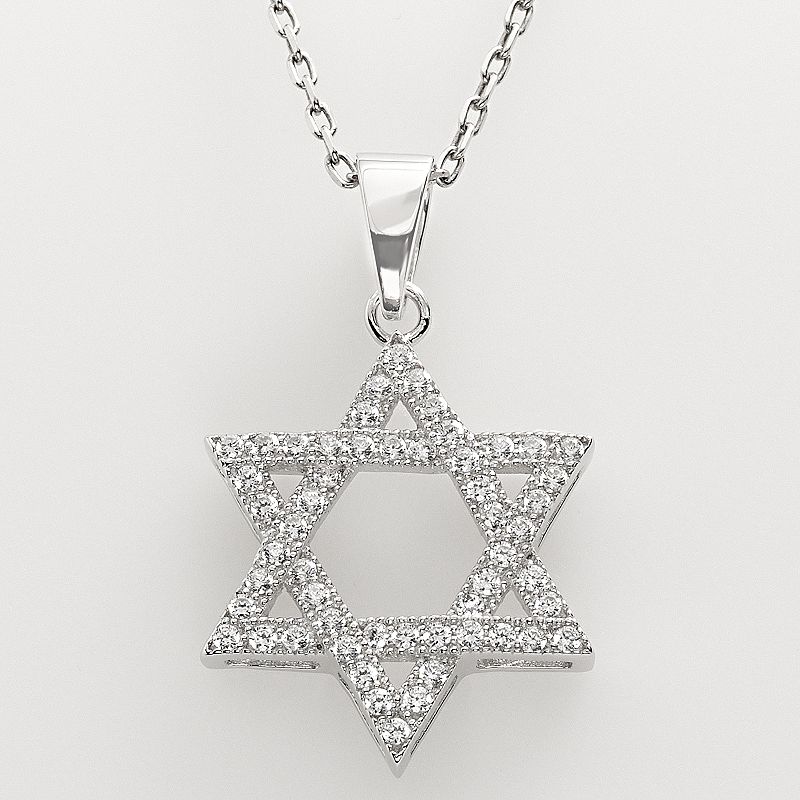 Sterling Silver Cubic Zirconia Star of David Pendant, Womens, Size: 18,