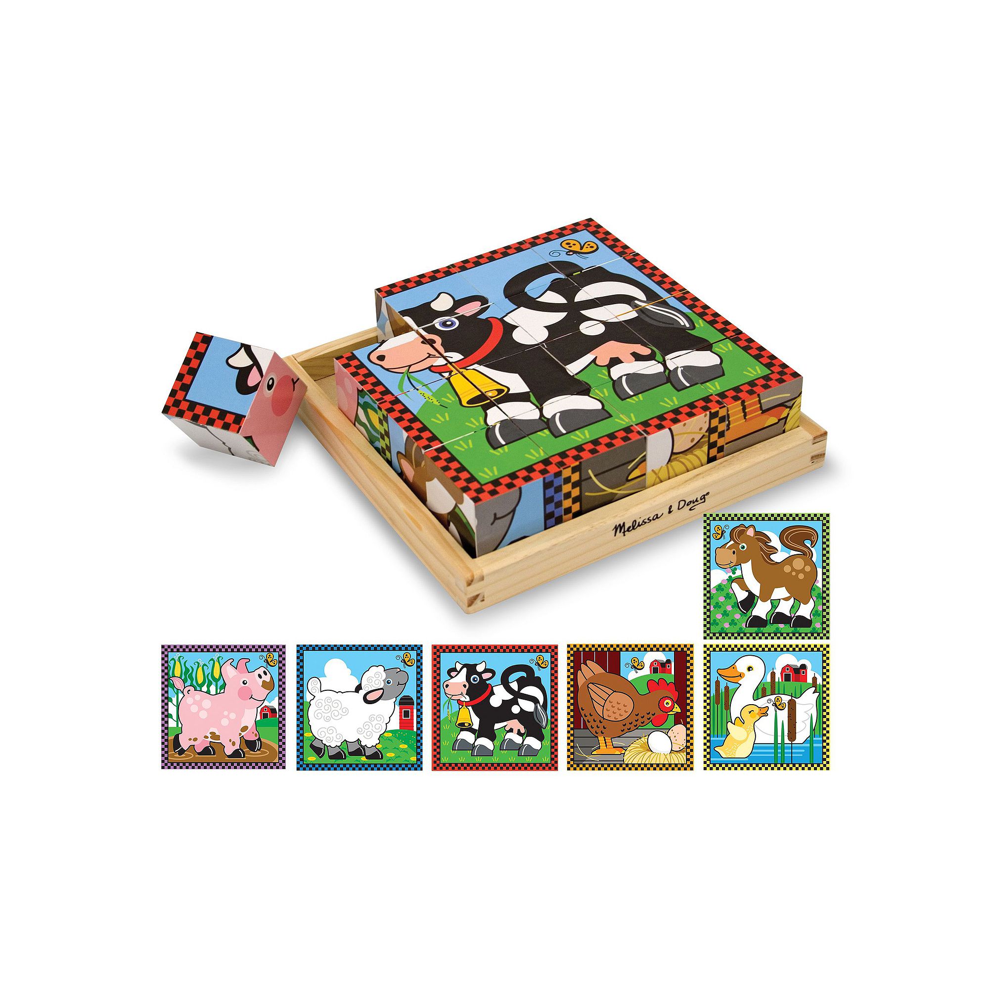 Melissa & Doug Farm Wood Cube Puzzle, Multicolor