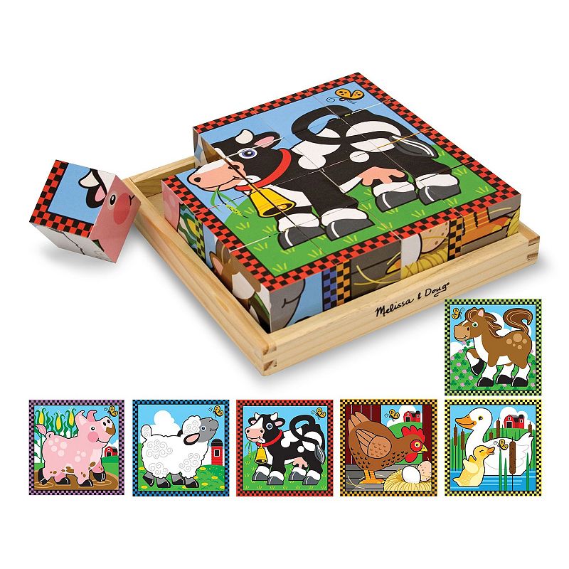Melissa & Doug Farm Wood Cube Puzzle, Multicolor